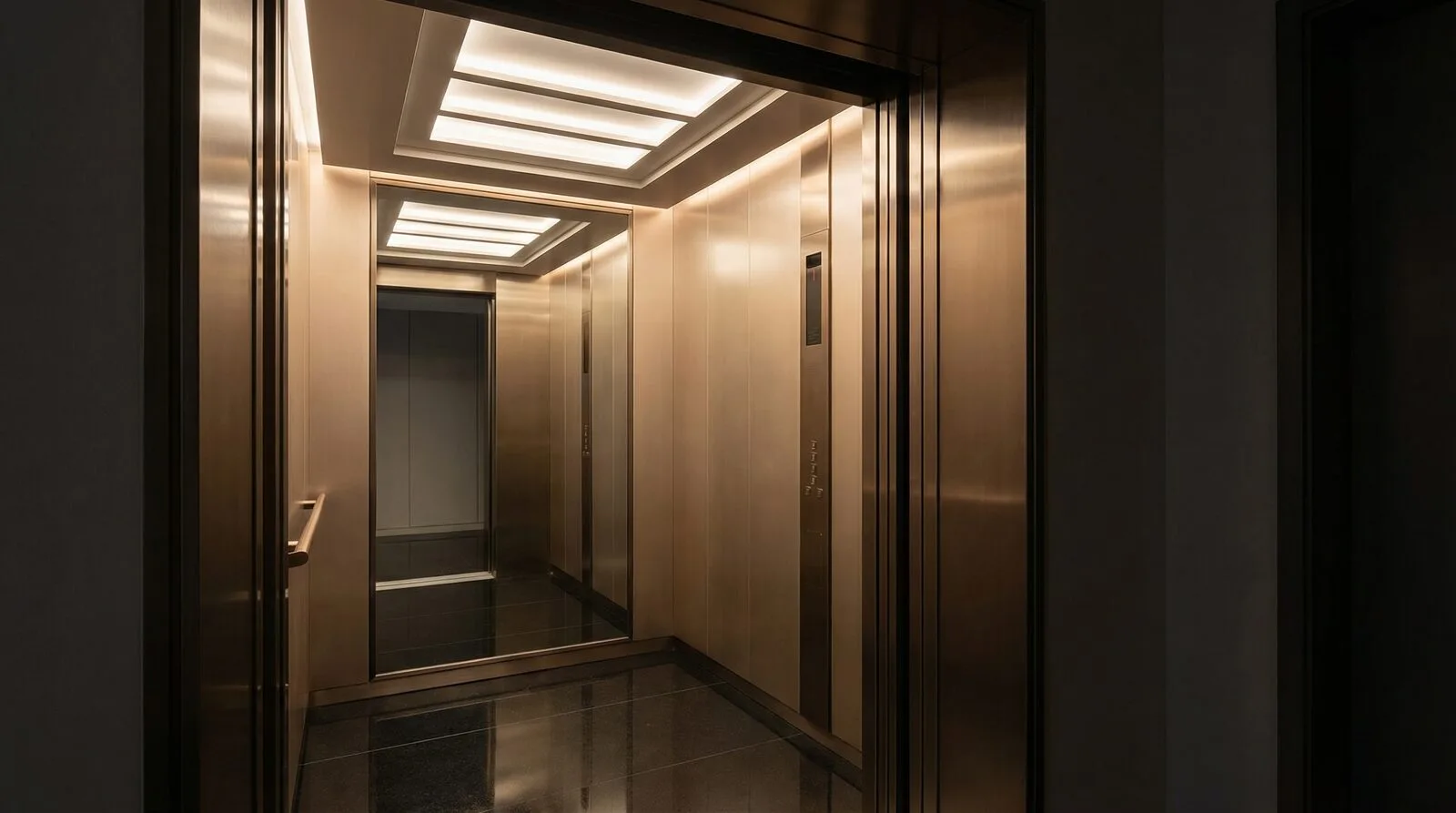 An OnLevel platform lift being serviced through its front-access panel