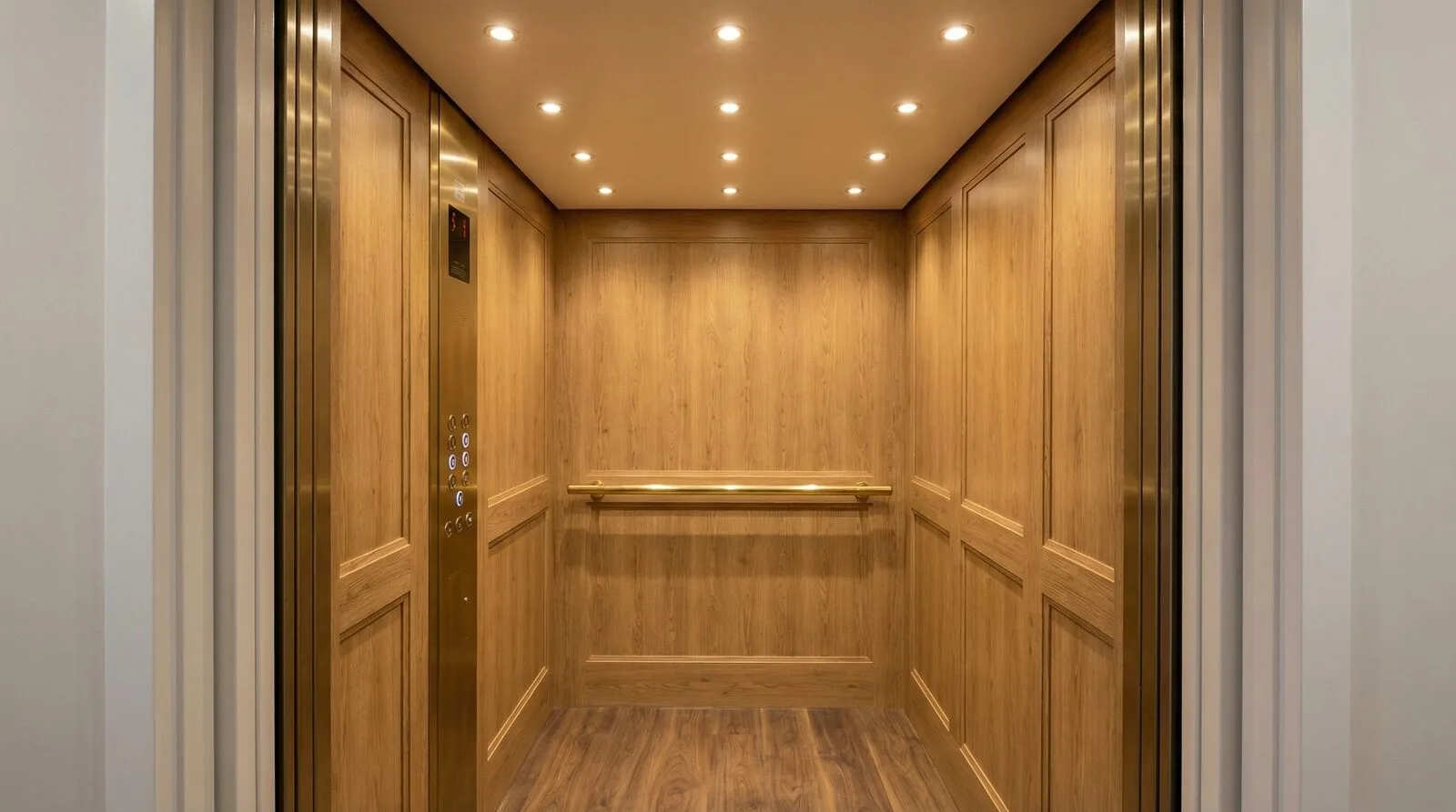 An OnLevel platform lift in a warm heritage finish, suited to a period home