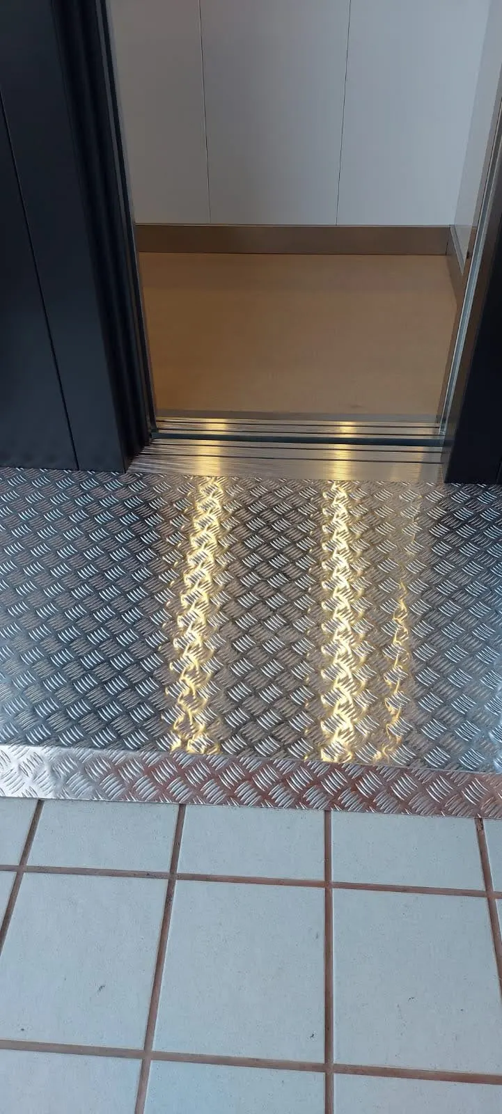 Level step-free threshold into an OnLevel EV8 platform lift cabin