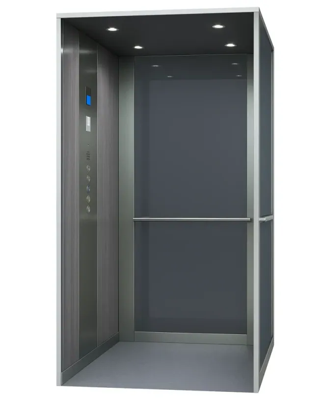 An enclosed OnLevel home lift cabin with a glazed rear wall