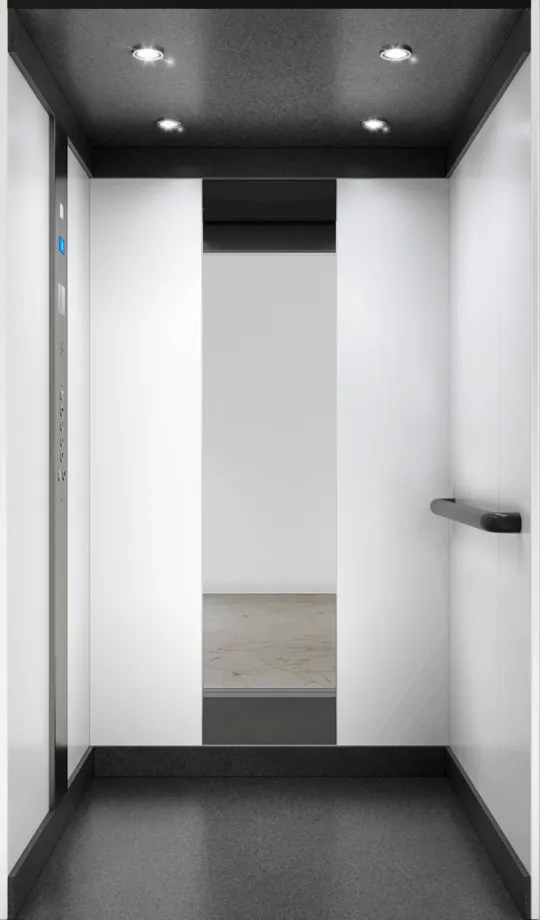 A black mirrored OnLevel lift cabin interior